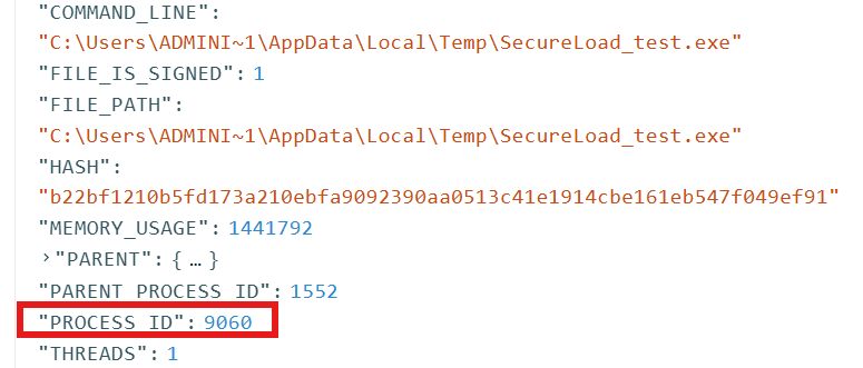 SecureLoad_test.exe process with PID matching the DNS request PPID